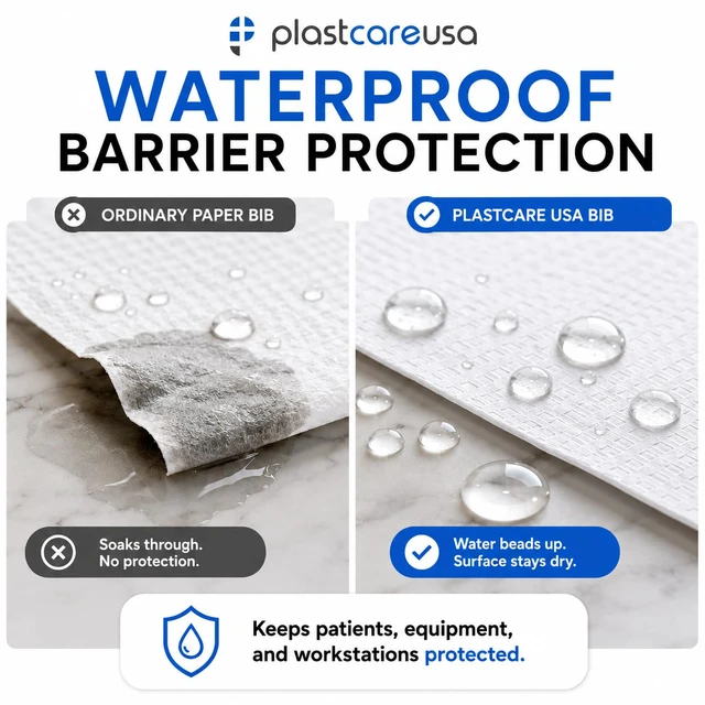 Alt view image 5 of 7 - Disposable Dental Bibs 13"x18" - 3 Ply Waterproof Tattoo Bib Sheet for Patients - Dentist or Medical Tray Cover and Nail Table Cover Supplies, White