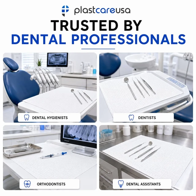 Alt view image 6 of 7 - Disposable Dental Bibs 13"x18" - 3 Ply Waterproof Tattoo Bib Sheet for Patients - Dentist or Medical Tray Cover and Nail Table Cover Supplies, White
