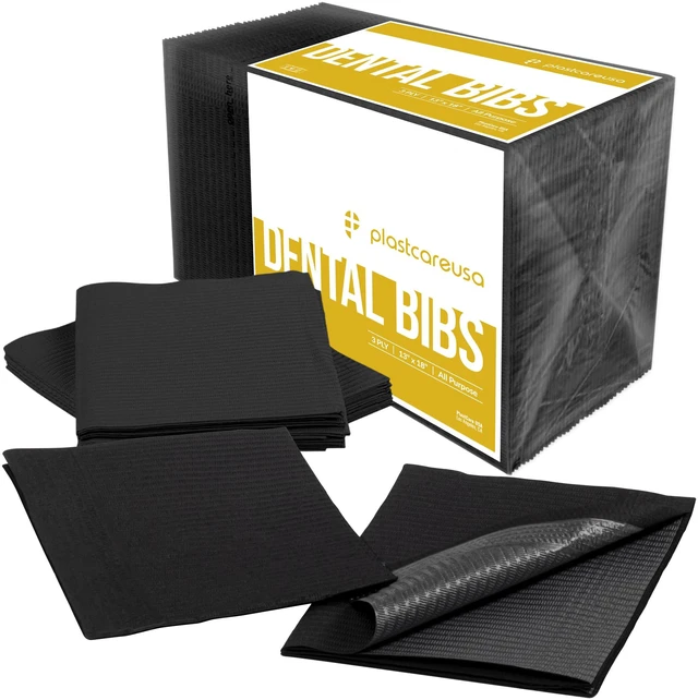 Main image of Disposable Dental Bibs 13"x18" - 3 Ply Waterproof Tattoo Bib Sheet for Patients - Dentist or Medical Tray Cover and Nail Table Cover Supplies, Black