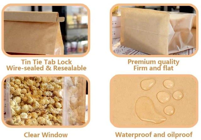 Alt view image 4 of 6 - 100PCS Bread Bags for Homemade Breads, 11x5.1x3.9 Inch Resealable Cookie Bags with Tin Tie Tab Lock, Paper Bakery Bag with Window for Packaging Bagels, Muffin, Scone, Brownie, Baked Goods Storage