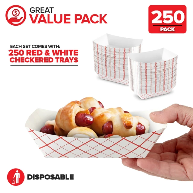 Alt view image 2 of 7 - Small Paper Food Boats (250 Pack) 1 lb Disposable Red & White Checkered Paper Trays, Eco-Friendly Serving Boats for Concession Food, Condiments & Nachos, 4.25" x 2.2"