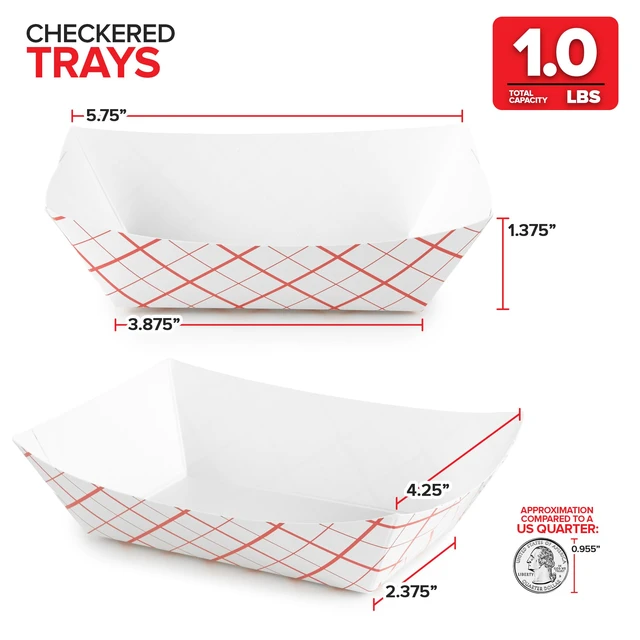 Alt view image 3 of 7 - Small Paper Food Boats (250 Pack) 1 lb Disposable Red & White Checkered Paper Trays, Eco-Friendly Serving Boats for Concession Food, Condiments & Nachos, 4.25" x 2.2"