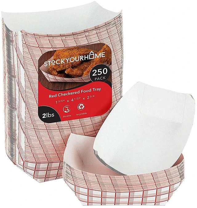 Main image of Medium Paper Food Boats, 250 Pack, Red & White Checkered, 2 Lb Capacity, 4.5 x 2.75 x 1.75 in