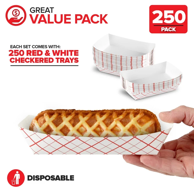 Alt view image 2 of 7 - Medium Paper Food Boats, 250 Pack, Red & White Checkered, 2 Lb Capacity, 4.5 x 2.75 x 1.75 in