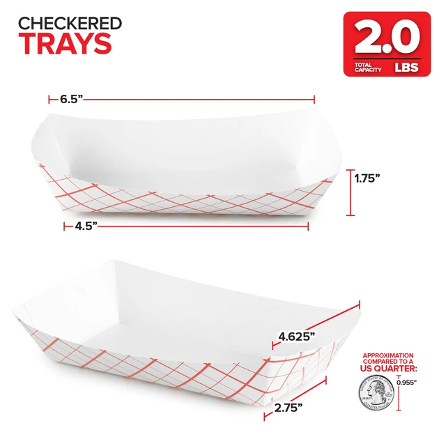 Alt view image 3 of 7 - Medium Paper Food Boats (100 Pack) 2 lb Disposable Red & White Checkered Trays, Eco-Friendly Serving Boats for Concessions, Nachos & Condiments (4.5" x 2.75")
