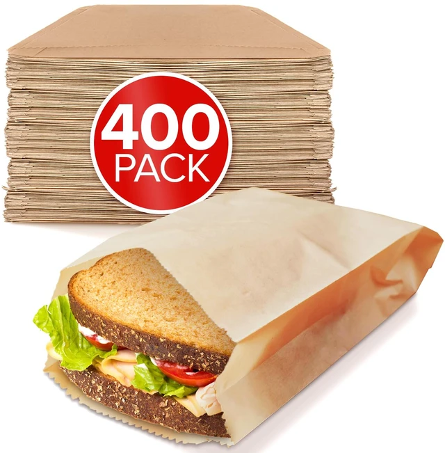 Main image of Kraft Brown Sandwich Bags (400 Pack) - Microwavable Unbleached Natural Kraft Paper Bags - Food Grade Grease Resistant Bags for Pastries, Cookies, Snacks - Biodegradable