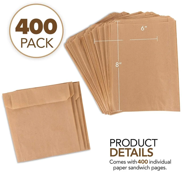 Alt view image 2 of 6 - Kraft Brown Sandwich Bags (400 Pack) - Microwavable Unbleached Natural Kraft Paper Bags - Food Grade Grease Resistant Bags for Pastries, Cookies, Snacks - Biodegradable
