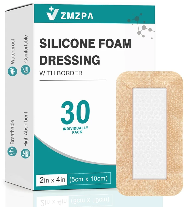 Main image of 30 Pcs Silicone Foam Dressing 2x4 Gentle Border, Super Absorbent Wound Dressing, Bed Sore Patches, Waterproof Silicone Bandages for Wounds Care, Self Adhesive Pressure Sore Pads