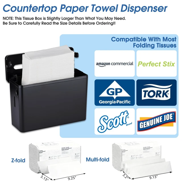 Alt view image 2 of 7 - Multifold Paper Towel Dispenser Countertop Large Capacity, Non-Slip ABS Base, Fits C-Fold and Z-Fold Towels, For Bathrooms, Kitchens and Offices