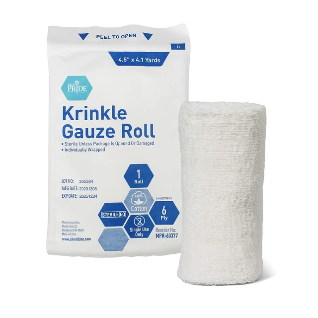 Alt view image 2 of 6 - Sterile Krinkle Gauze Roll,6-Ply Cotton,4.5 in x 4.1 yd,12-Pack
