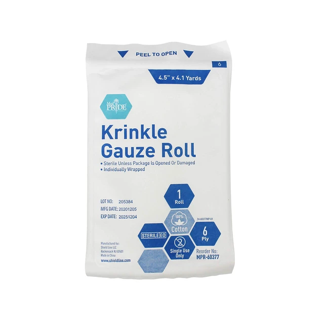 Alt view image 5 of 6 - Sterile Krinkle Gauze Roll,6-Ply Cotton,4.5 in x 4.1 yd,12-Pack