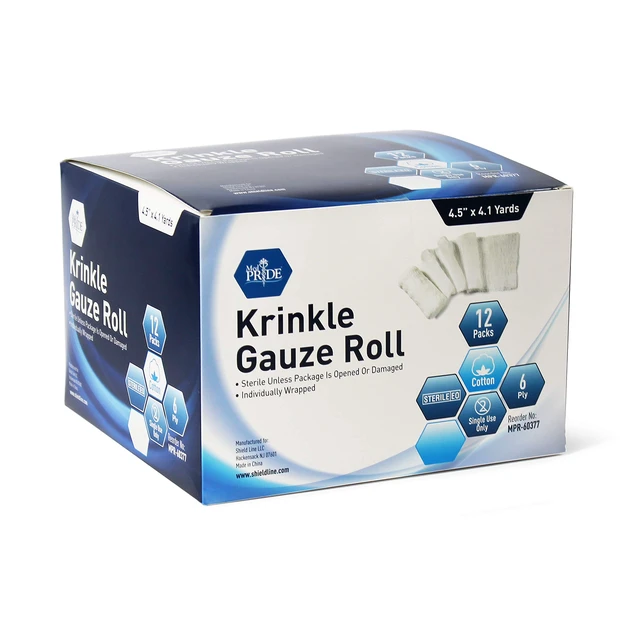 Alt view image 6 of 6 - Sterile Krinkle Gauze Roll,6-Ply Cotton,4.5 in x 4.1 yd,12-Pack