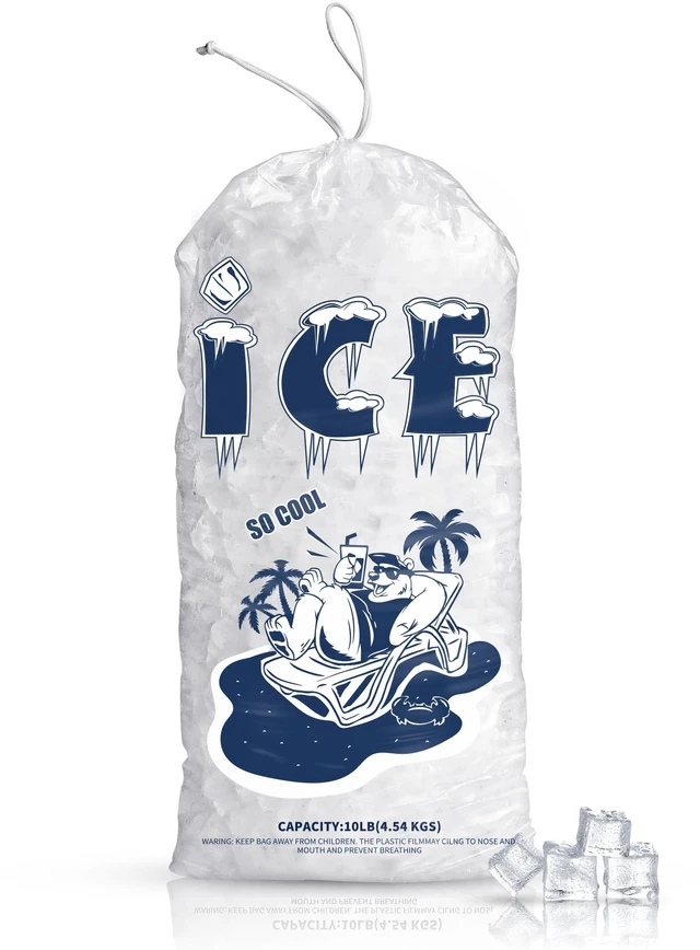Main image of 50 Pack Ice Bags 10 lb, Heavy Duty, Drawstring, 2 Mils Thickness Reusable Ice Cube Storage Bags, Plastic, Portable, for Home and Commercial Ice Machines, Camping Trips, Party Preparation