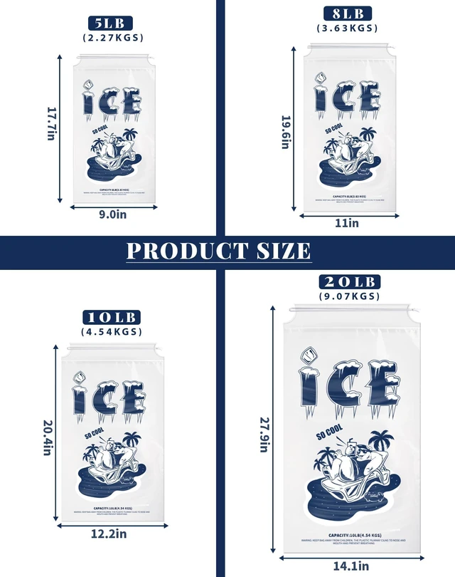 Alt view image 4 of 7 - 50 Pack Ice Bags 10 lb, Heavy Duty, Drawstring, 2 Mils Thickness Reusable Ice Cube Storage Bags, Plastic, Portable, for Home and Commercial Ice Machines, Camping Trips, Party Preparation