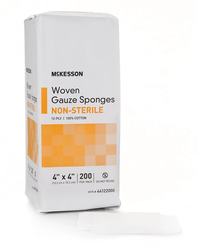 Main image of Woven Gauze Sponges, Non-Sterile, Cotton, 4 x 4 in 100% Cotton
