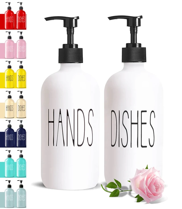 Main image of 16 Oz Glass Soap Dispenser Set 2 Pack for Kitchen Sink,Contains Hand and Dish Soap Dispenser,White Kitchen Utensils