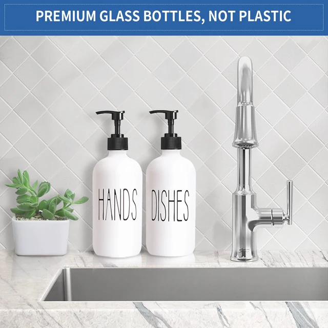 Alt view image 2 of 7 - 16 Oz Glass Soap Dispenser Set 2 Pack for Kitchen Sink,Contains Hand and Dish Soap Dispenser,White Kitchen Utensils