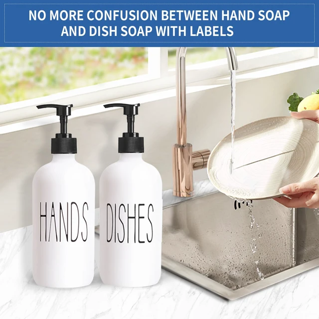 Alt view image 6 of 7 - 16 Oz Glass Soap Dispenser Set 2 Pack for Kitchen Sink,Contains Hand and Dish Soap Dispenser,White Kitchen Utensils
