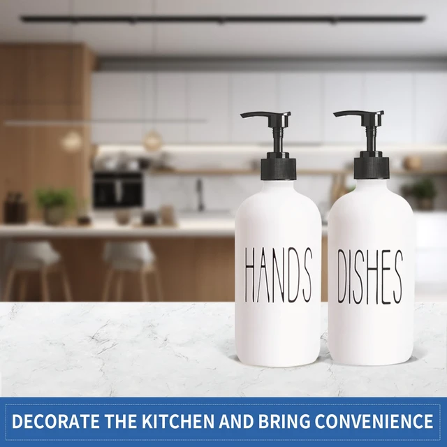 Alt view image 5 of 7 - 16 Oz Glass Soap Dispenser Set 2 Pack for Kitchen Sink,Contains Hand and Dish Soap Dispenser,White Kitchen Utensils