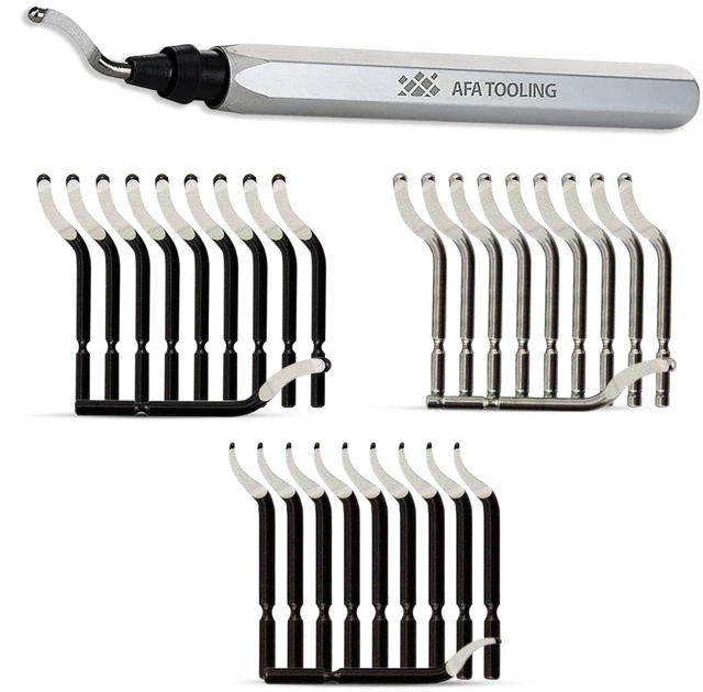 Main image of Deburring Tool, 31 M2/M35 Blades, CNC Anodized Aluminum Handle Built for 3D printing, metal, PVC, copper, resin and plastic; cobalt HSS mix aids 360-degree rotation on alloys and curves