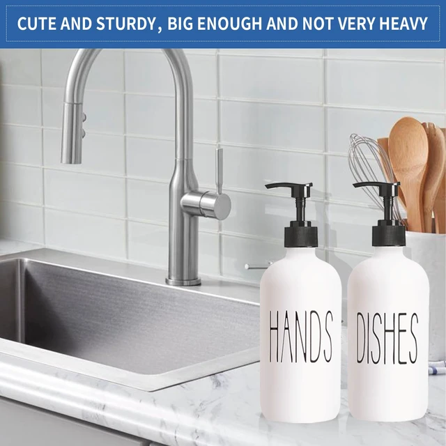 Alt view image 4 of 7 - 16 Oz Glass Soap Dispenser Set 2 Pack for Kitchen Sink,Contains Hand and Dish Soap Dispenser,White Kitchen Utensils