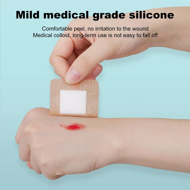 Alt view image 3 of 7 - 80 Pcs Silicone Foam Dressing 2x2 Gentle Border, Waterproof Silicone Bandages for Wounds Care, Bed Sore Patches, Super Absorbent Wound Dressing, Self Adhesive Pressure Sore Pads