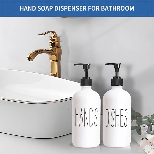 Alt view image 7 of 7 - 16 Oz Glass Soap Dispenser Set 2 Pack for Kitchen Sink,Contains Hand and Dish Soap Dispenser,White Kitchen Utensils