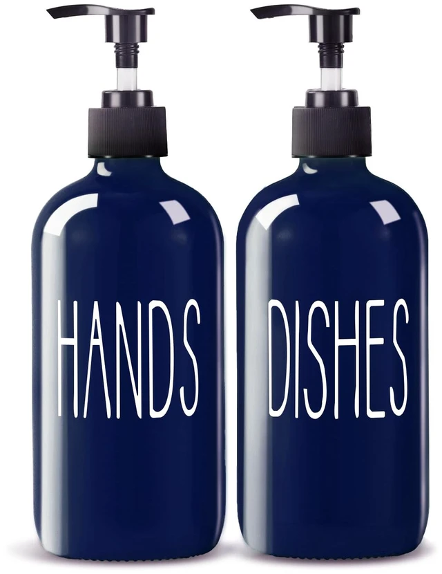 Main image of Glass Soap Dispenser Set 2 Pack,16 Oz Dish Soap Dispenser for Kitchen Sink,Blue Kitchen Accessories and Kitchen Decor,Blue Decorations and Kitchen Utensils for Kitchen