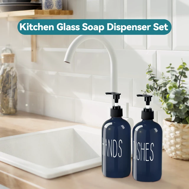 Alt view image 2 of 7 - Glass Soap Dispenser Set 2 Pack,16 Oz Dish Soap Dispenser for Kitchen Sink,Blue Kitchen Accessories and Kitchen Decor,Blue Decorations and Kitchen Utensils for Kitchen