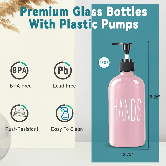 Alt view image 3 of 7 - Glass Soap Dispenser Set 2 Pack,16 Oz Dish Soap Dispenser for Kitchen Sink,Pink Kitchen Accessories and Kitchen Decor,Pink Decorations and Kitchen Utensils for Kitchen