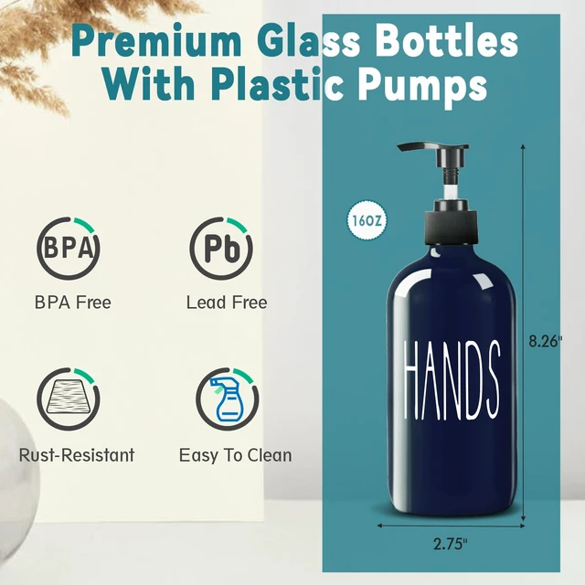 Alt view image 3 of 7 - Glass Soap Dispenser Set 2 Pack,16 Oz Dish Soap Dispenser for Kitchen Sink,Blue Kitchen Accessories and Kitchen Decor,Blue Decorations and Kitchen Utensils for Kitchen