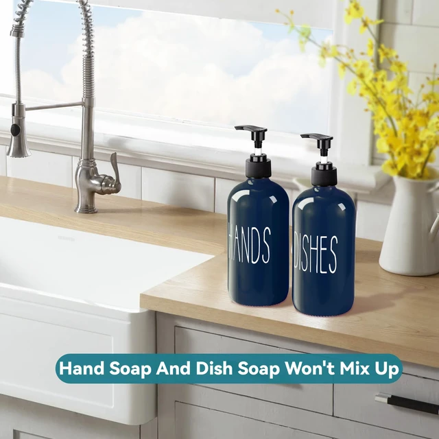 Alt view image 5 of 7 - Glass Soap Dispenser Set 2 Pack,16 Oz Dish Soap Dispenser for Kitchen Sink,Blue Kitchen Accessories and Kitchen Decor,Blue Decorations and Kitchen Utensils for Kitchen