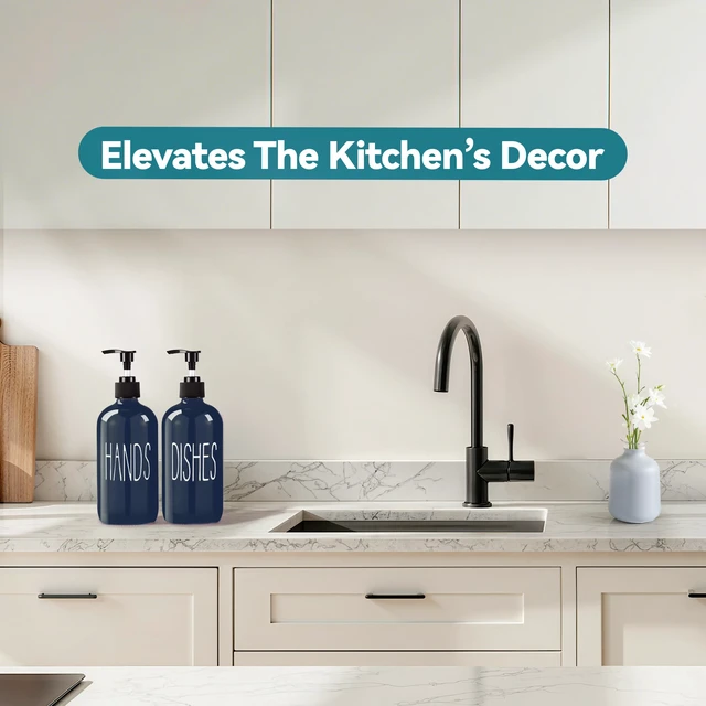 Alt view image 4 of 7 - Glass Soap Dispenser Set 2 Pack,16 Oz Dish Soap Dispenser for Kitchen Sink,Blue Kitchen Accessories and Kitchen Decor,Blue Decorations and Kitchen Utensils for Kitchen