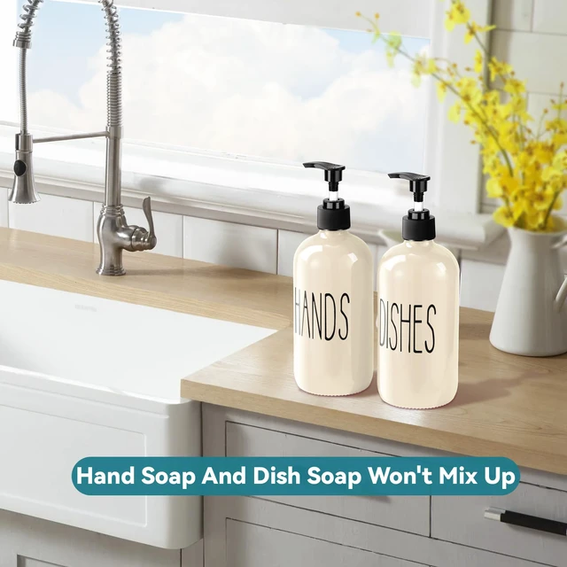 Alt view image 2 of 7 - Glass Soap Dispenser Set 2 Pack,16 Oz Dish Soap Dispenser for Kitchen Sink,Beige Kitchen Accessories and Kitchen Decor,Beige Decorations and Kitchen Utensils for Kitchen