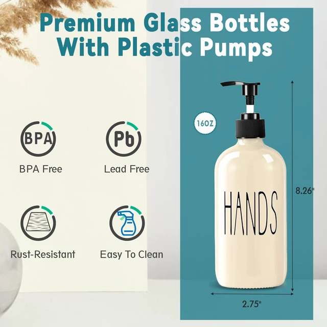 Alt view image 3 of 7 - Glass Soap Dispenser Set 2 Pack,16 Oz Dish Soap Dispenser for Kitchen Sink,Beige Kitchen Accessories and Kitchen Decor,Beige Decorations and Kitchen Utensils for Kitchen