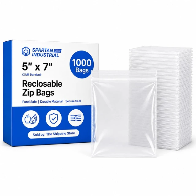 Main image of 5 X 7 (1000 Count) 2 Mil Clear Reclosable Zip Plastic Poly Bags with Resealable Lock Seal Zipper