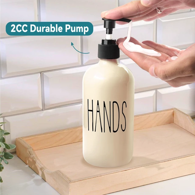 Alt view image 6 of 7 - Glass Soap Dispenser Set 2 Pack,16 Oz Dish Soap Dispenser for Kitchen Sink,Beige Kitchen Accessories and Kitchen Decor,Beige Decorations and Kitchen Utensils for Kitchen