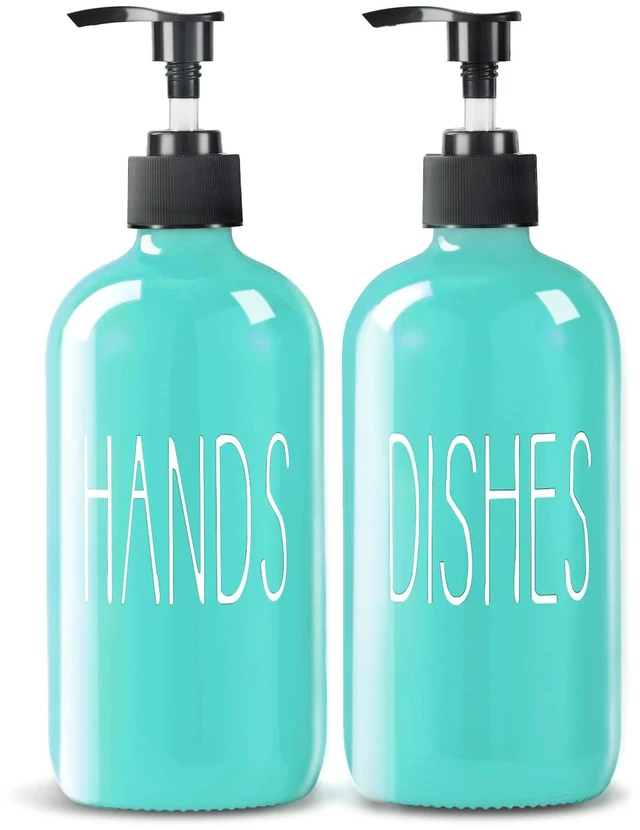 Main image of Glass Soap Dispenser Set 2 Pack,16 Oz Dish Soap Dispenser for Kitchen Sink,Teal Kitchen Accessories and Kitchen Decor,Turquoise Decorations and Kitchen Utensils for Kitchen