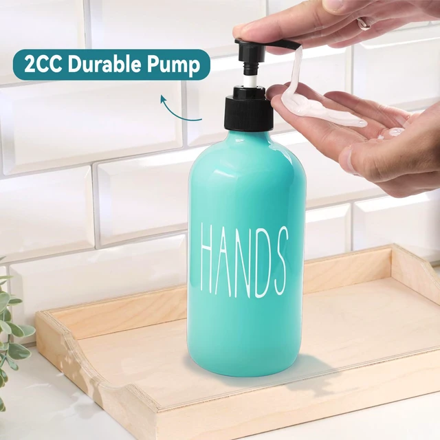 Alt view image 6 of 7 - Glass Soap Dispenser Set 2 Pack,16 Oz Dish Soap Dispenser for Kitchen Sink,Teal Kitchen Accessories and Kitchen Decor,Turquoise Decorations and Kitchen Utensils for Kitchen