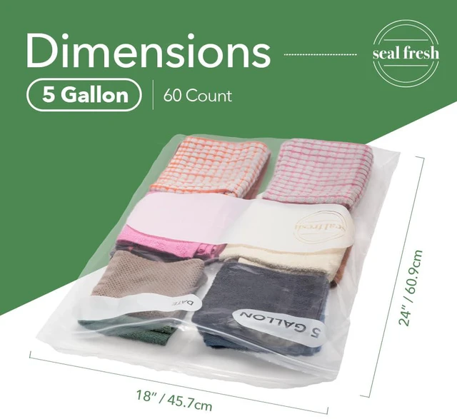 Alt view image 2 of 7 - 5 Gallon Large Plastic Storage Bags 18" x 24" (60 Count) Reusable XXL Extra Large Clear Jumbo Zip Bags with Sealable Zipper Top For Clothes, Travel, Moving
