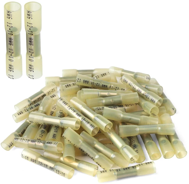Main image of 250PCS Yellow Heat Shrink Butt Wire Connectors 12-10 AWG, Insulated Waterproof Electrical Wire Connectors Automotive Marine Grade Wire Crimp Terminals Butt Splices, Ideal for Boat, Truck