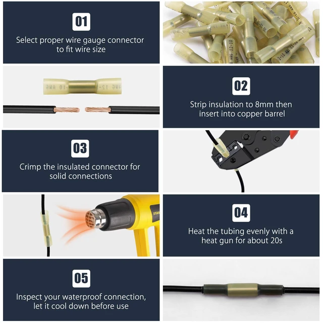 Alt view image 5 of 7 - 250PCS Yellow Heat Shrink Butt Wire Connectors 12-10 AWG, Insulated Waterproof Electrical Wire Connectors Automotive Marine Grade Wire Crimp Terminals Butt Splices, Ideal for Boat, Truck