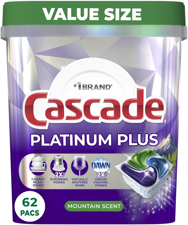 Main image of Platinum Plus ActionPacs Dishwasher Detergent Pods, Dishwasher Soap, Cleaning Supplies, Mountain, 62 Count