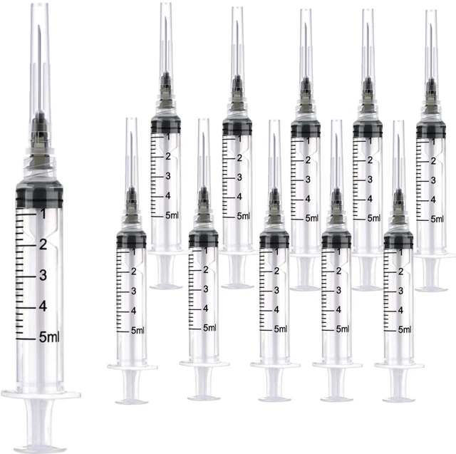 Main image of 100 Pack 5ml 22Ga Plastic Syringe with Measurement for Scientific Labs and Industrial Dispensing, Disposable Individually Wrapped (100, 5ml-22Ga)