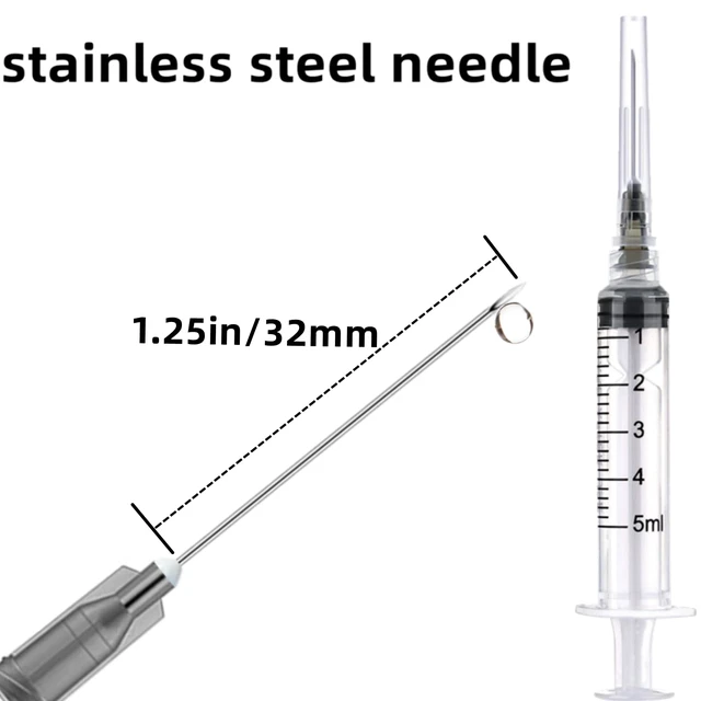 Alt view image 2 of 6 - 100 Pack 5ml 22Ga Plastic Syringe with Measurement for Scientific Labs and Industrial Dispensing, Disposable Individually Wrapped (100, 5ml-22Ga)