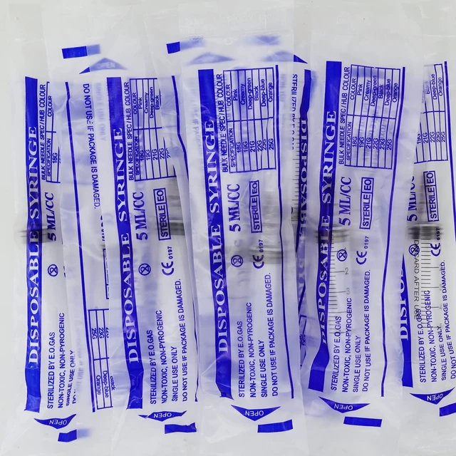 Alt view image 4 of 6 - 100 Pack 5ml 22Ga Plastic Syringe with Measurement for Scientific Labs and Industrial Dispensing, Disposable Individually Wrapped (100, 5ml-22Ga)