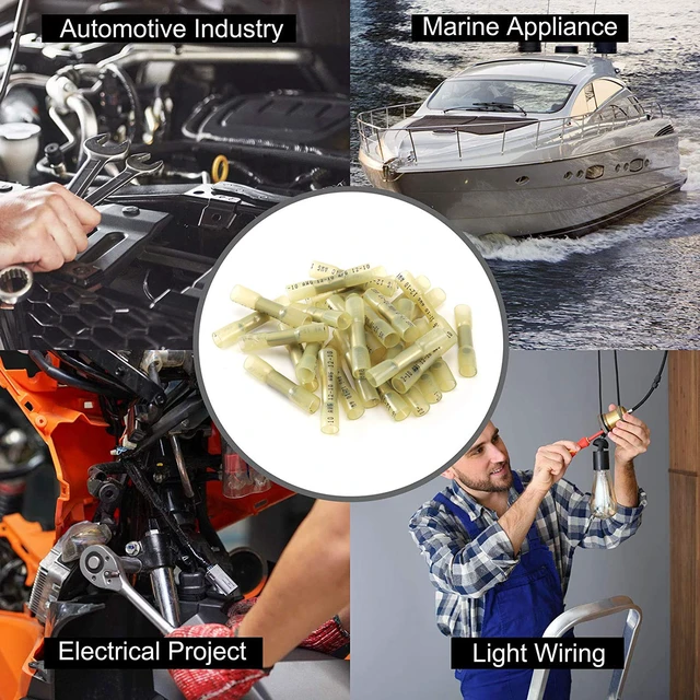 Alt view image 6 of 7 - 250PCS Yellow Heat Shrink Butt Wire Connectors 12-10 AWG, Insulated Waterproof Electrical Wire Connectors Automotive Marine Grade Wire Crimp Terminals Butt Splices, Ideal for Boat, Truck