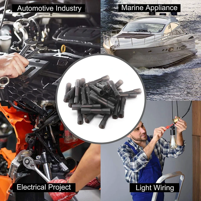 Alt view image 6 of 7 - 250PCS Black Heat Shrink Butt Wire Connectors 14-12 AWG, Insulated Waterproof Electrical Wire Connectors Automotive Marine Grade Wire Crimp Terminals Butt Splices, Ideal for Boat, Truck