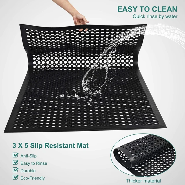 Alt view image 2 of 7 - Rubber Floor Door Mats Outdoor Entrance Commercial Restaurant Kitchen Anti Fatigue Rubber Drainage Mat New Non Slip Bar Floor Mat for Garage Use Black 36inch x 60inch from SallyMall