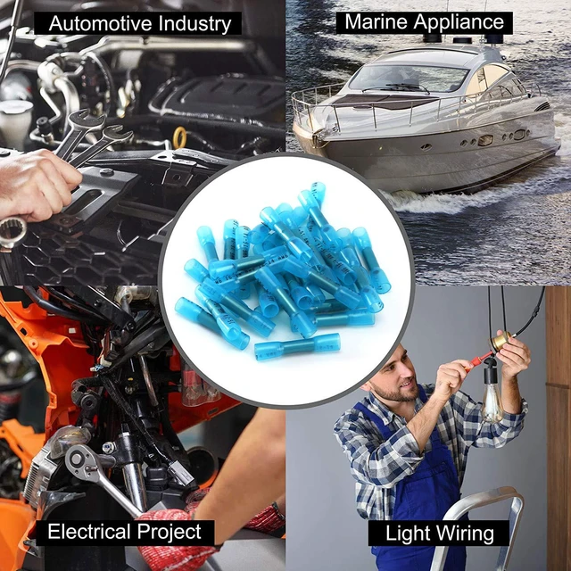 Alt view image 6 of 7 - 500PCS Blue Heat Shrink Butt Wire Connectors 16-14 AWG, Insulated Waterproof Electrical Wire Connectors Automotive Marine Grade Wire Crimp Terminals Butt Splices, Ideal for Boat, Truck
